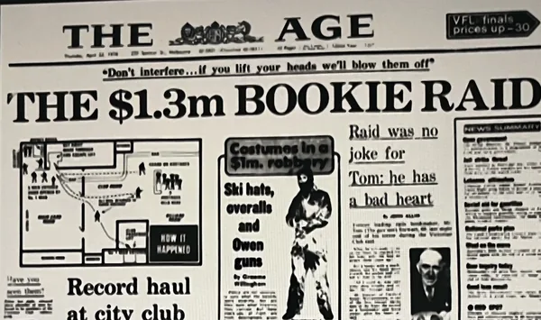 Age Headline 22-Apr-1976 — Great Bookie Robbery, Melbourne 1976 crime gangs